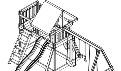 angular view of swing set with slide