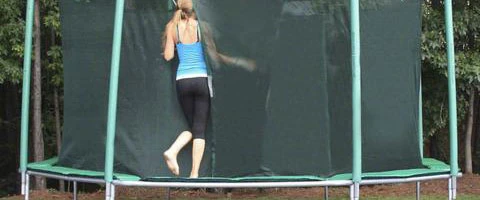 women is going to jump on a professional trampoline