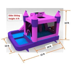 15' Pink Castle Combo Water Slide